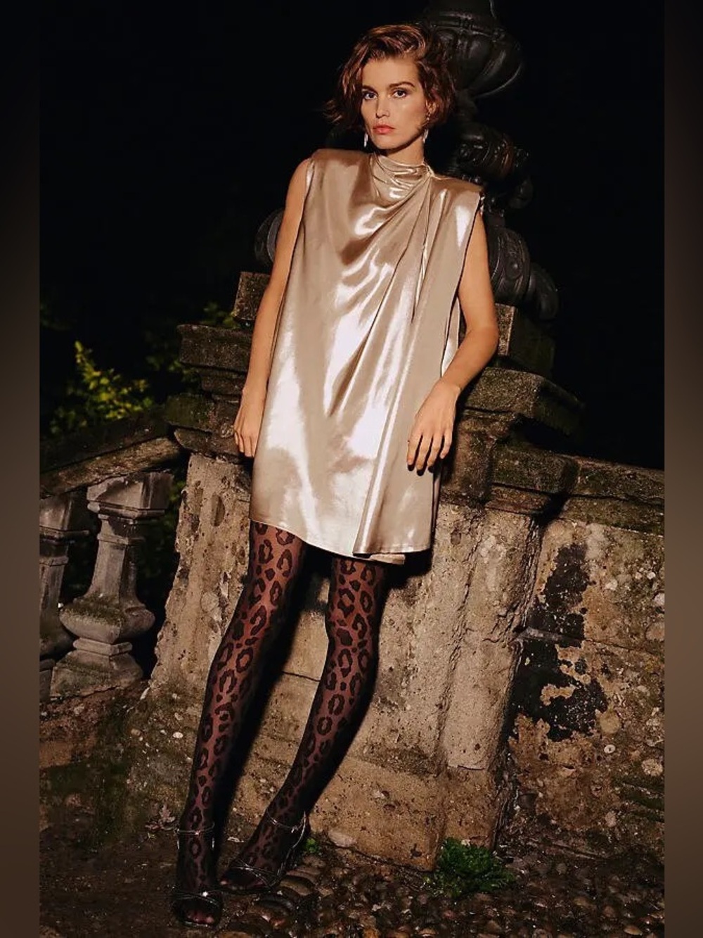 NWT Anthropologie Gold Liquid Shine Mini Dress SP Petite